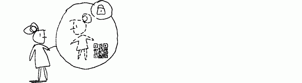A sketch of a woman holding her digital twin